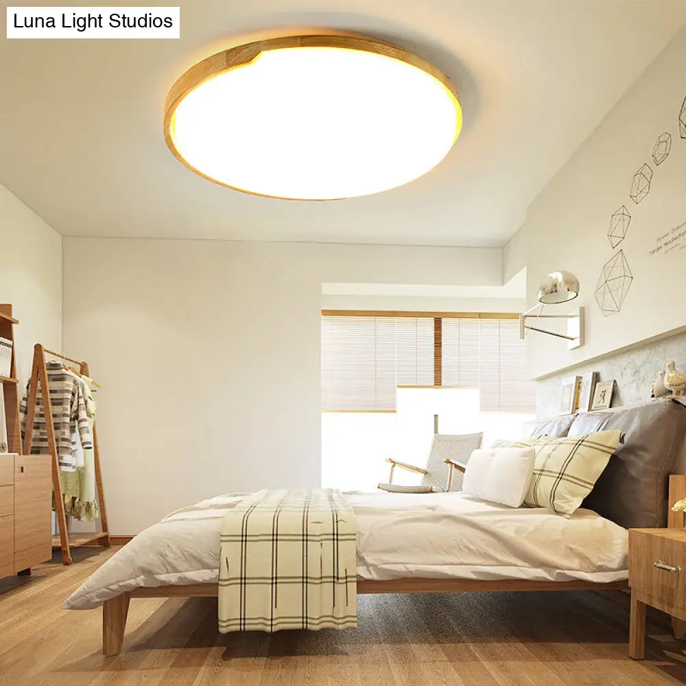 Wood Simplicity Ultra-Thin Round Led Flush Mount Bedroom Ceiling Light