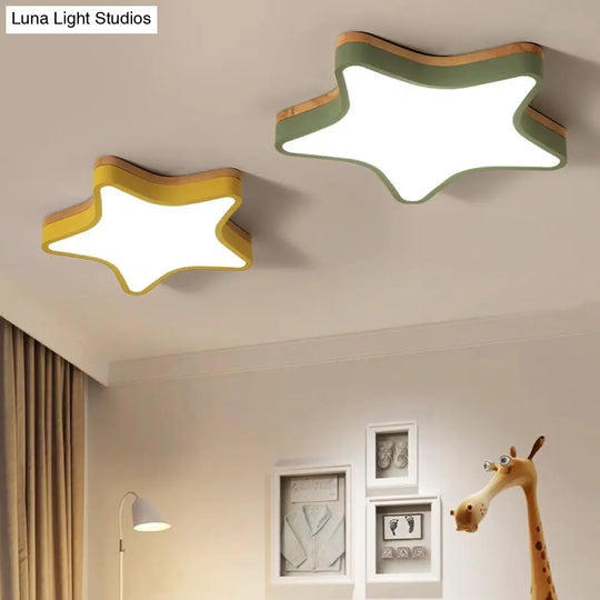 Wood Star Flush Cartoon Led Ceiling Light For Kindergarten Room