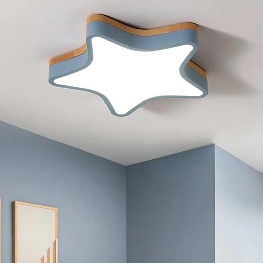 Wood Star Flush Cartoon Led Ceiling Light For Kindergarten Room Blue / 18’