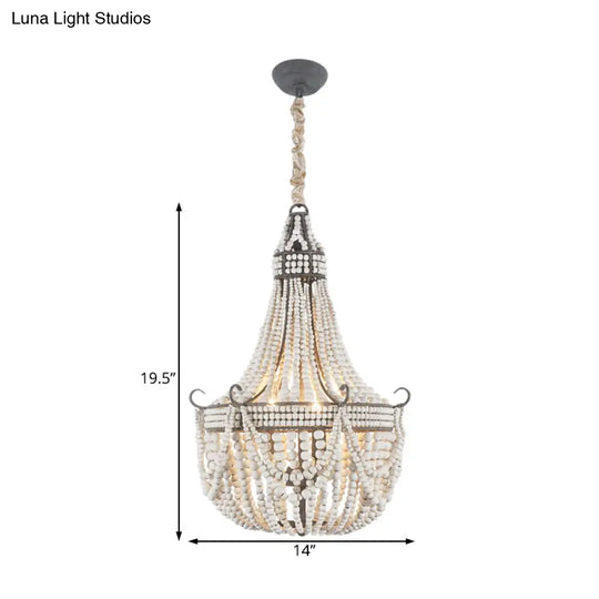 Wood Strand Chandelier Light - Empire Shape 3 Lights Bedroom Ceiling White