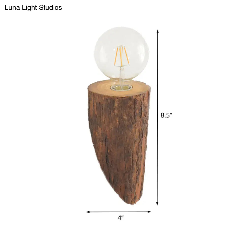 Wood Wall Mount Sconce - Chamfered Tube Design For Countryside Living Room Lighting (Brown)