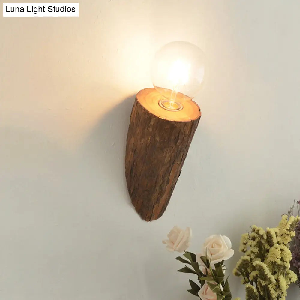 Wood Wall Mount Sconce - Chamfered Tube Design For Countryside Living Room Lighting (Brown)