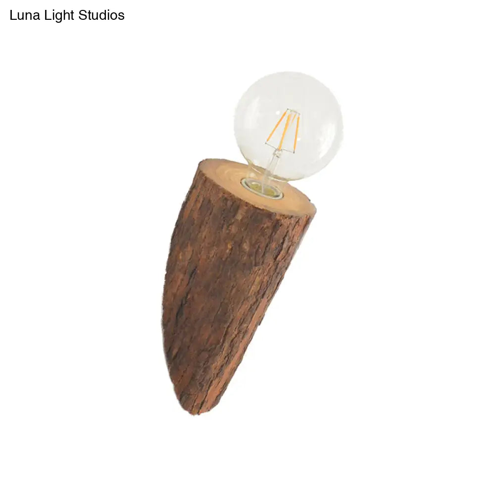 Wood Wall Mount Sconce - Chamfered Tube Design For Countryside Living Room Lighting (Brown)