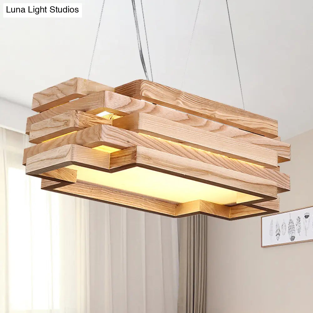 Wooden 5-Tier Led Pendant Light In Nordi Style For Tea Station - Beige