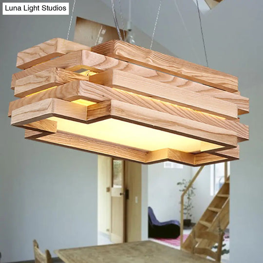 5-Tier Beige Led Pendant Light For Tea Station - Wood Nordic Style / White