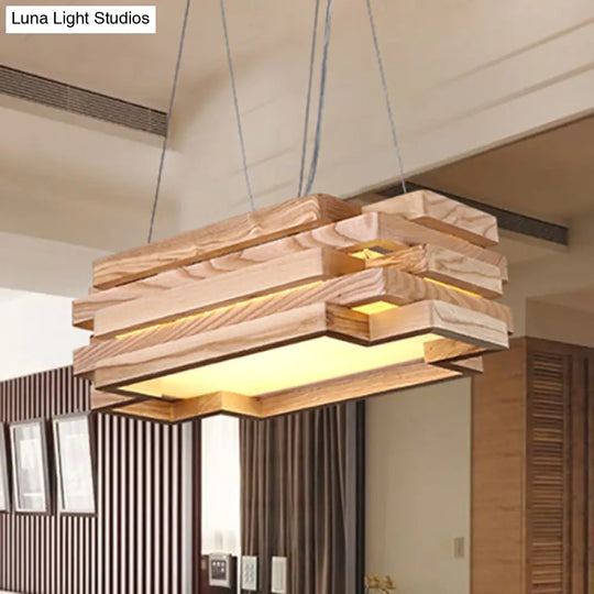 Wooden 5-Tier Led Pendant Light In Nordi Style For Tea Station - Beige
