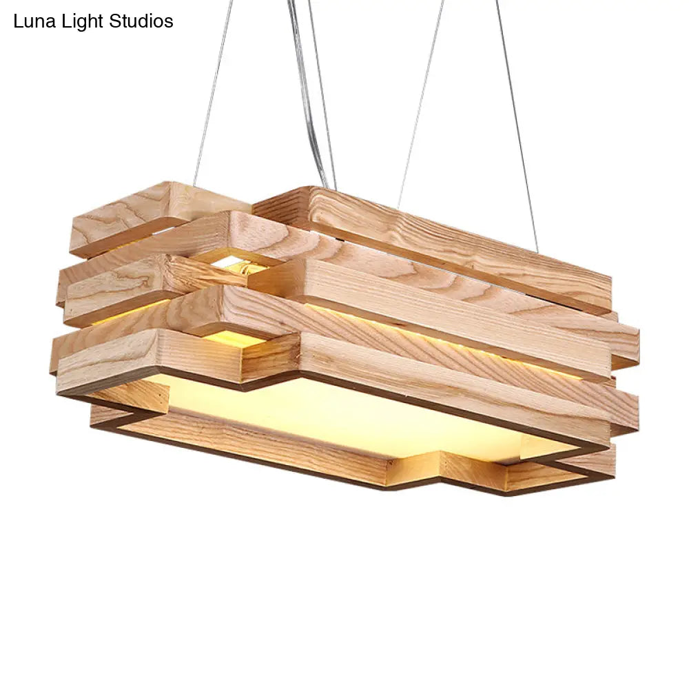 5-Tier Beige Led Pendant Light For Tea Station - Wood Nordic Style