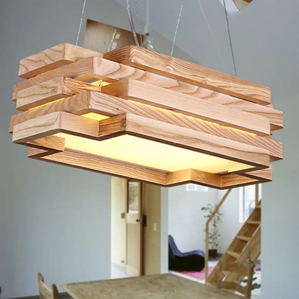 Wooden 5-Tier Led Pendant Light In Nordi Style For Tea Station - Beige Wood / White
