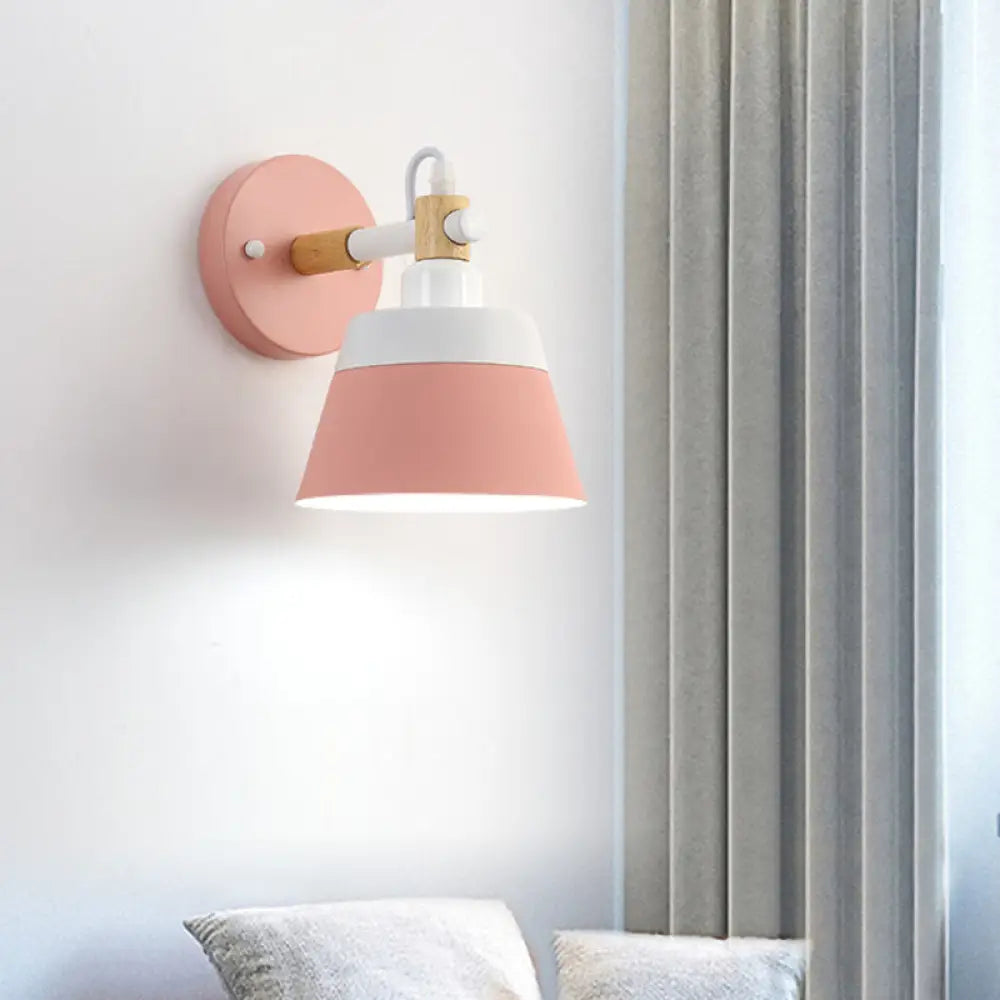 Wooden Asian Drum Sconce: Bedroom Led Wall Light Fixture - 1 Bulb White/Pink Pink