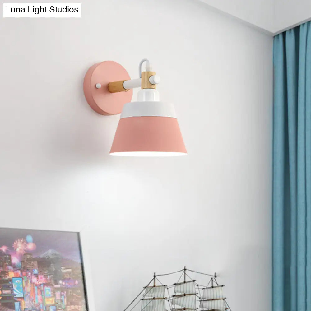 Wooden Asian Drum Sconce: Bedroom Led Wall Light Fixture - 1 Bulb White/Pink