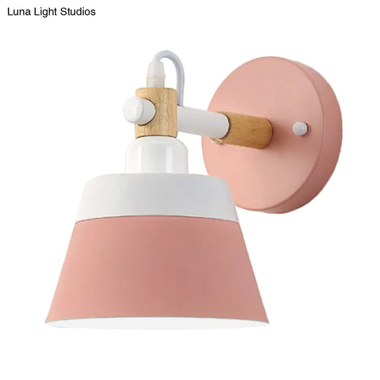 Wooden Asian Drum Sconce: Bedroom Led Wall Light Fixture - 1 Bulb White/Pink