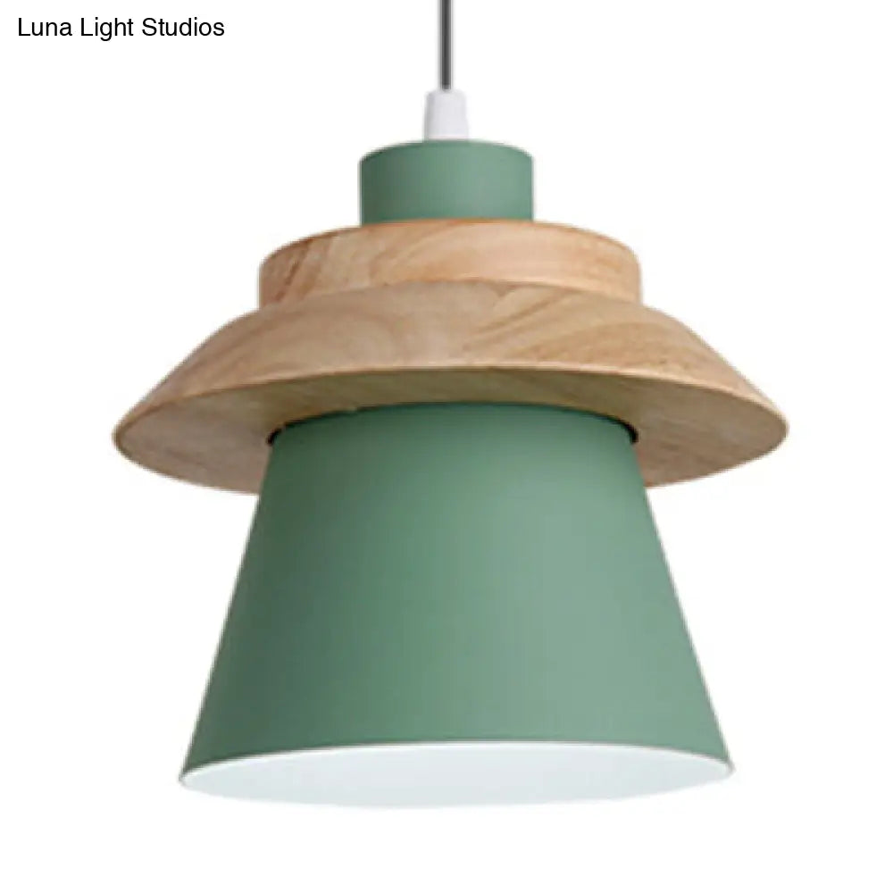 Asian Style Pendant Light With Wood Deco Metal - Coolie Shade Stairway Hanging 1 Green