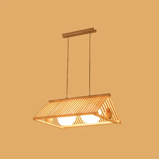 Wooden Asian Triangle Island Pendant Light In Natural Wood Finish 2 /