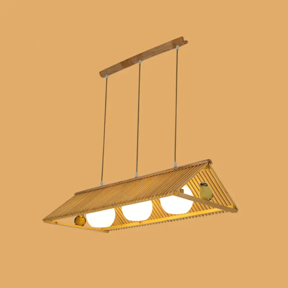 Wooden Asian Triangle Island Pendant Light In Natural Wood Finish 3 /