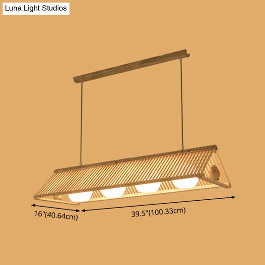 Wooden Asian Triangle Island Pendant Light In Natural Wood Finish