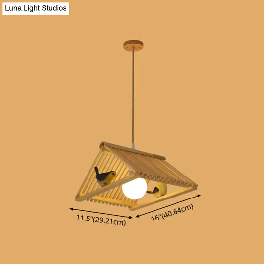 Wooden Asian Triangle Island Pendant Light In Natural Wood Finish