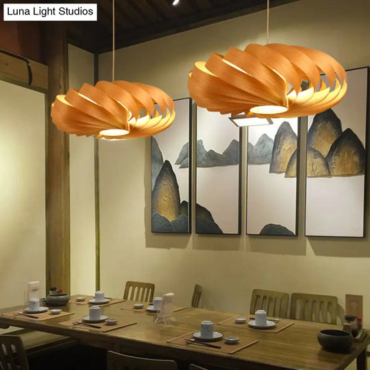 Wooden Beige Asian Pendant Light - Modern Twisted Lantern Ceiling Lamp For Dining Table