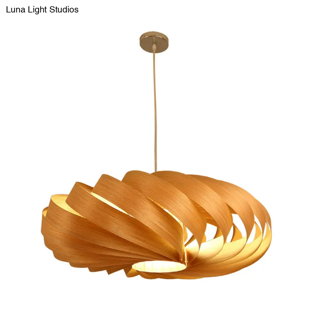 Wooden Beige Asian Pendant Light - Modern Twisted Lantern Ceiling Lamp For Dining Table