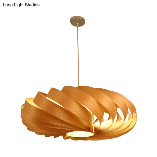 Wooden Beige Asian Pendant Light - Modern Twisted Lantern Ceiling Lamp For Dining Table