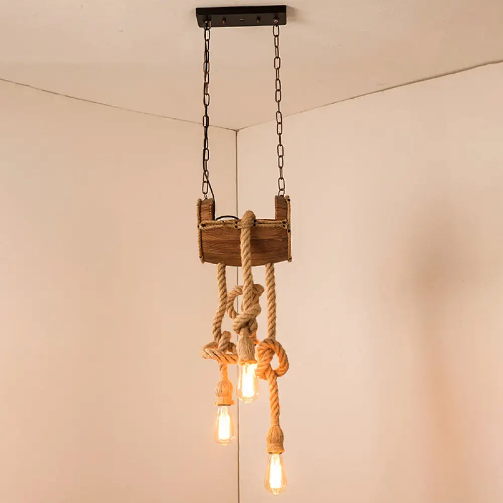 Wooden Beige Chandelier With Rope Cord For Restaurant Décor 3 /