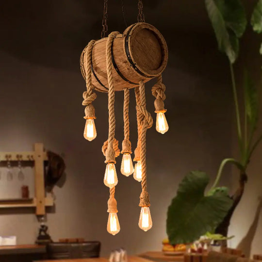 Wooden Beige Chandelier With Rope Cord For Restaurant Décor 7 /