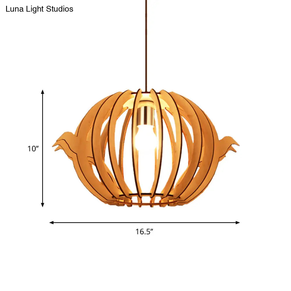 Nordic 1-Light Wood Bird Cage Pendant Ceiling Light - 16.5/20.5 W Perfect For Dining Table