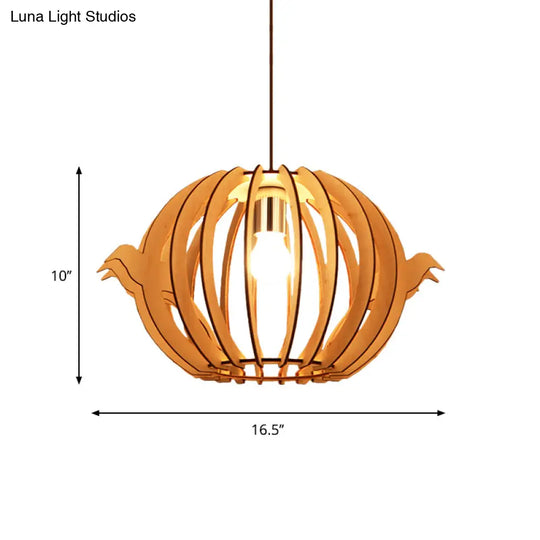 Nordic 1-Light Wood Bird Cage Pendant Ceiling Light - 16.5/20.5 W Perfect For Dining Table