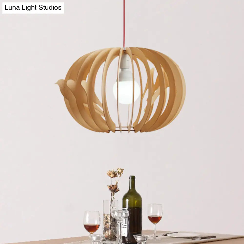 Wooden Bird Cage Pendant Light - Nordic Design 1-Light For Dining Table