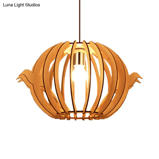 Nordic 1-Light Wood Bird Cage Pendant Ceiling Light - 16.5/20.5 W Perfect For Dining Table