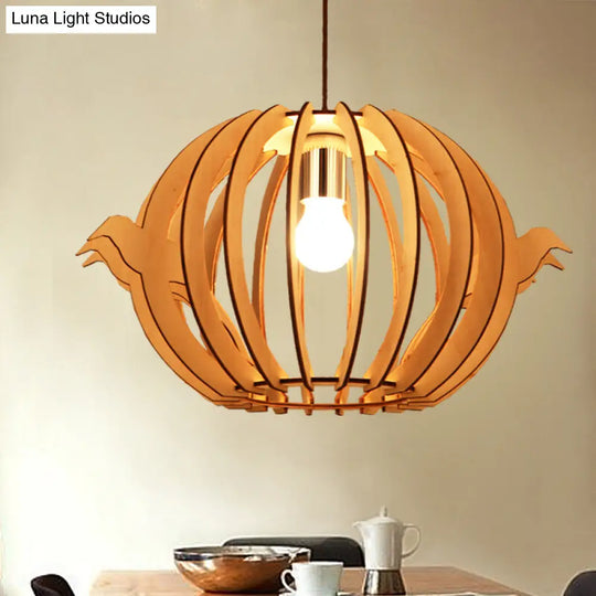 Nordic 1-Light Wood Bird Cage Pendant Ceiling Light - 16.5/20.5 W Perfect For Dining Table / 16.5