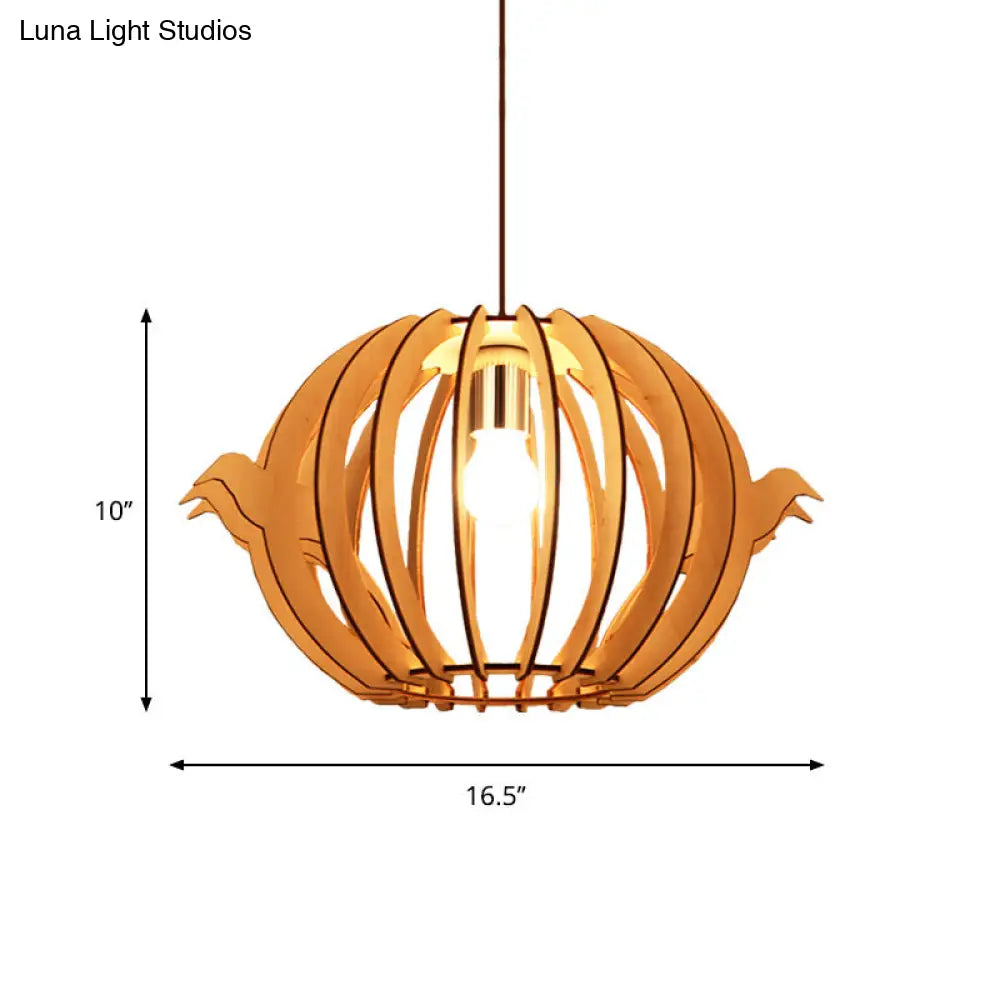 Wooden Bird Cage Pendant Light - Nordic Design 1-Light For Dining Table