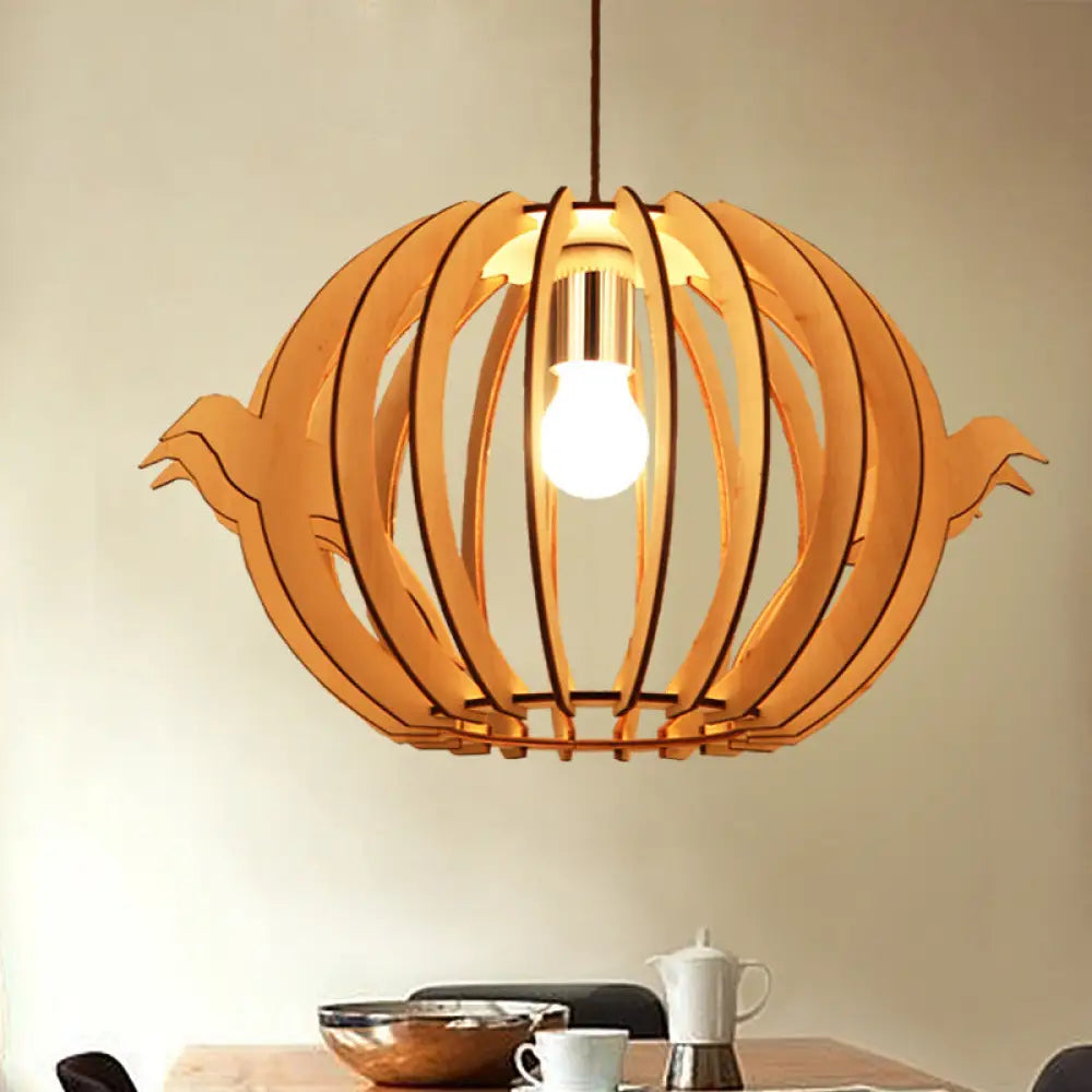 Wooden Bird Cage Pendant Light - Nordic Design 1-Light For Dining Table Wood / 16.5’