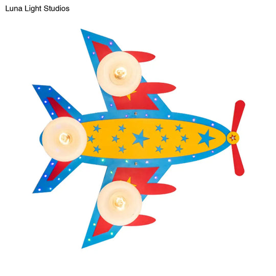 Wooden Blue Kids Propeller Plane Ceiling Light For Living Room Or Baby Bedroom