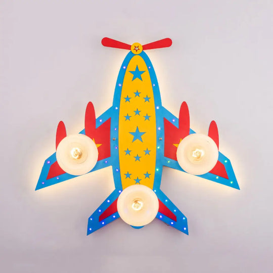 Wooden Blue Kids Propeller Plane Ceiling Light For Living Room Or Baby Bedroom 3 /