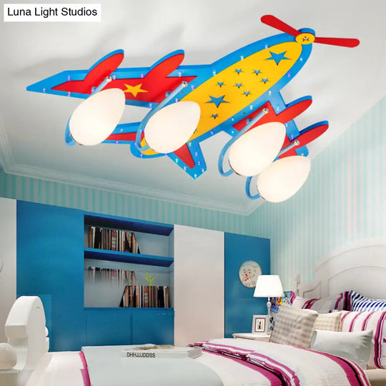 Wooden Blue Kids Propeller Plane Ceiling Light For Living Room Or Baby Bedroom 4 /