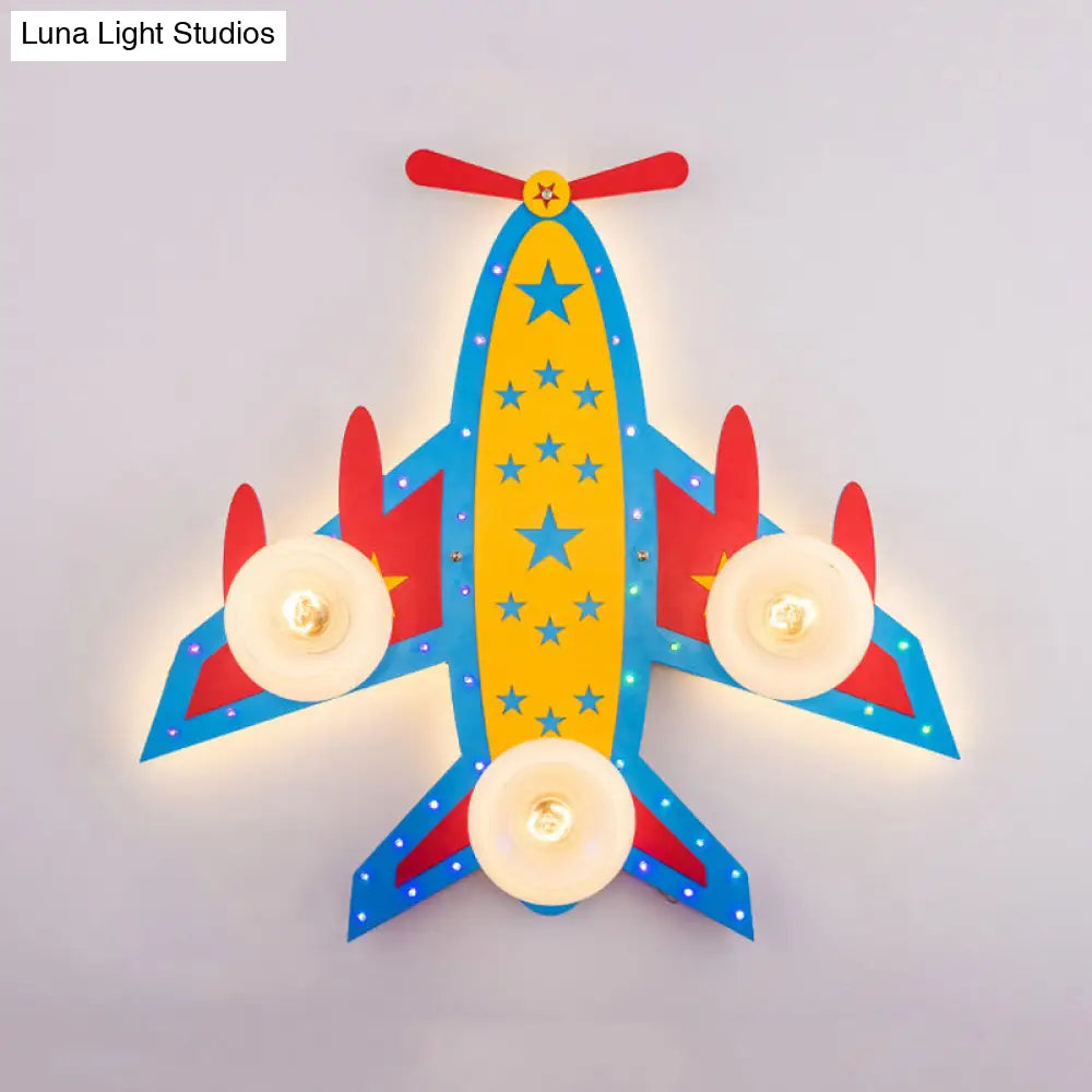 Wooden Blue Kids Propeller Plane Ceiling Light For Living Room Or Baby Bedroom 3 /