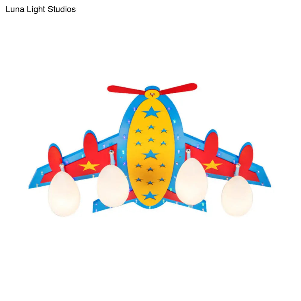 Wooden Blue Kids Propeller Plane Ceiling Light For Living Room Or Baby Bedroom