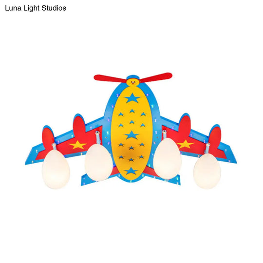 Wooden Blue Kids Propeller Plane Ceiling Light For Living Room Or Baby Bedroom