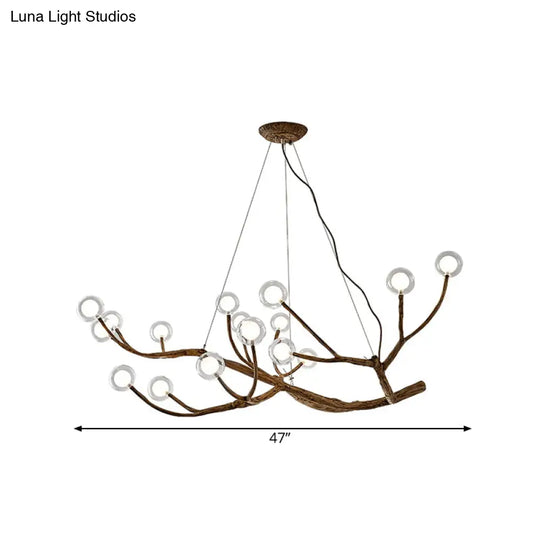 Rustic Wood Branch Chandelier - Lodge Style Ceiling Lamp With Glass Ball Shades Brown Finish 8/12/16