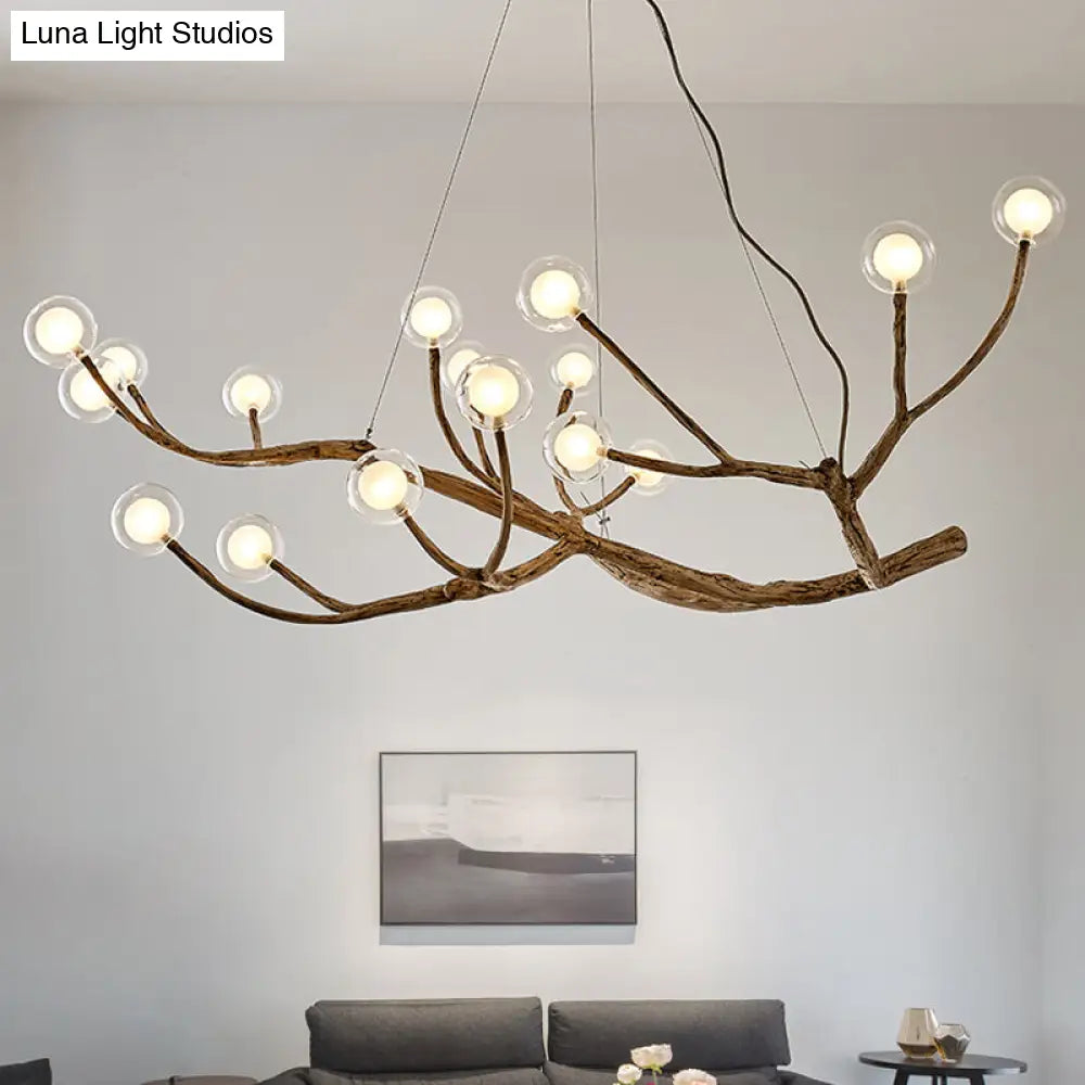 Rustic Wood Branch Chandelier - Lodge Style Ceiling Lamp With Glass Ball Shades Brown Finish 8/12/16