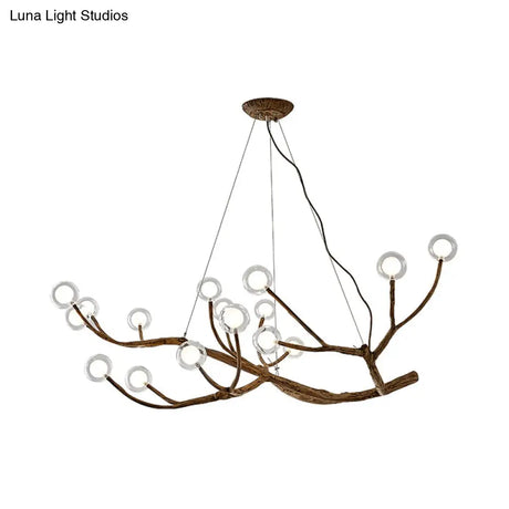 Wooden Branch Chandelier Lodge Style Ceiling Light With Glass Ball Shade - Warm/White 8/12/16 Lights