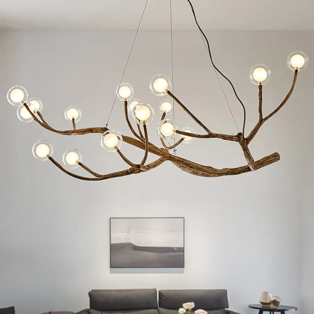 Wooden Branch Chandelier Lodge Style Ceiling Light With Glass Ball Shade - Warm/White 8/12/16