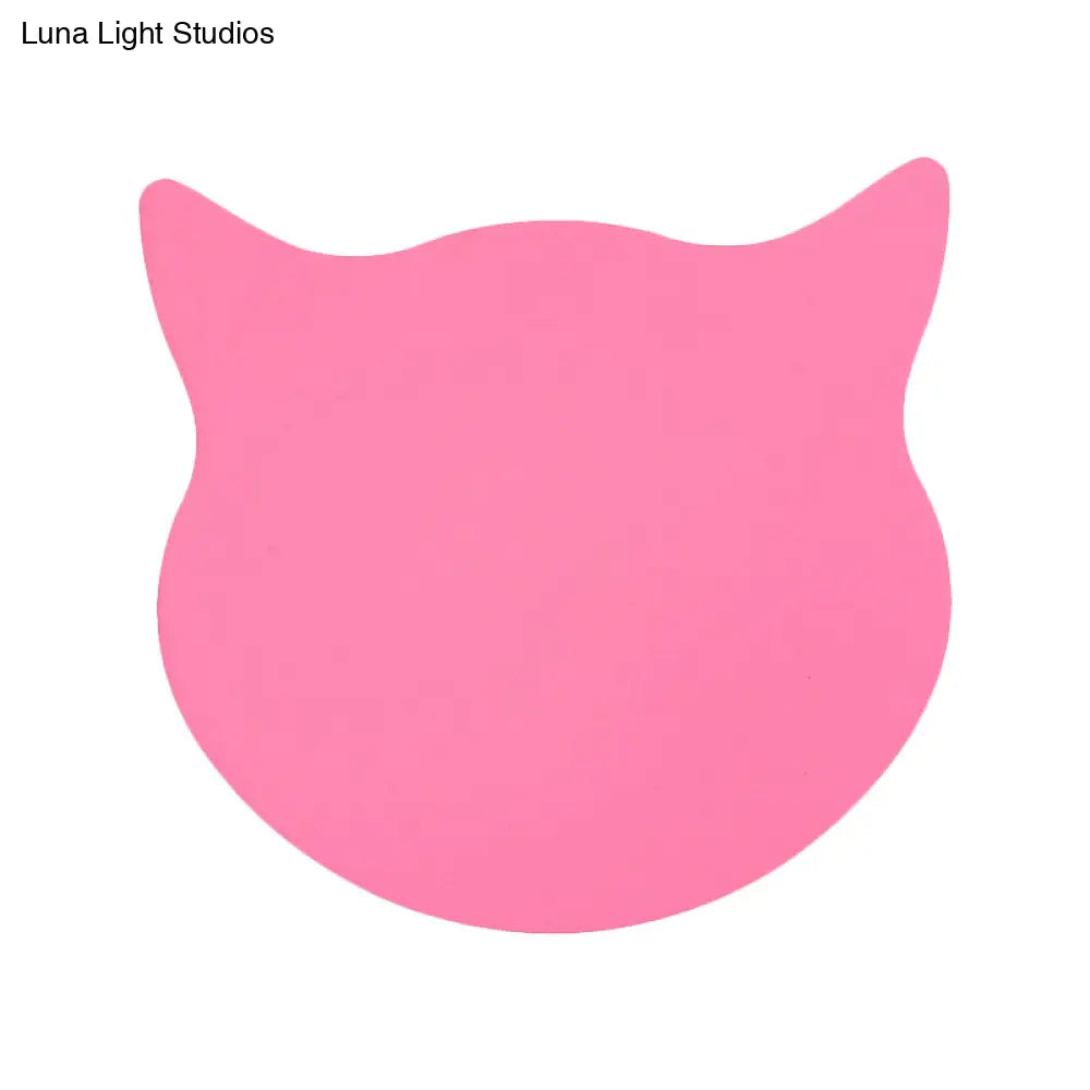 Wooden Cat Head Mini Wall Light: Cartoon Led Sconce In Pink/Blue/Yellow For Kinder Ready Room