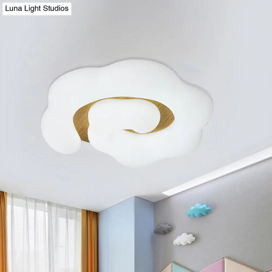 Wooden Cloud Led Ceiling Light For Childrens Bedroom - Nordic Style Flush Mount Lighting Wood