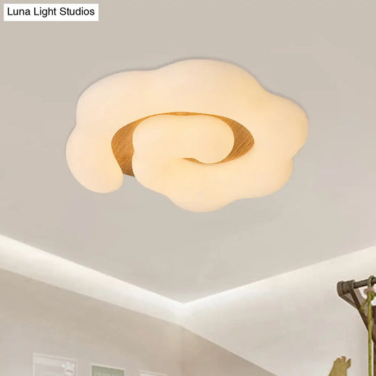 Wooden Cloud Led Ceiling Light For Childrens Bedroom - Nordic Style Flush Mount Lighting