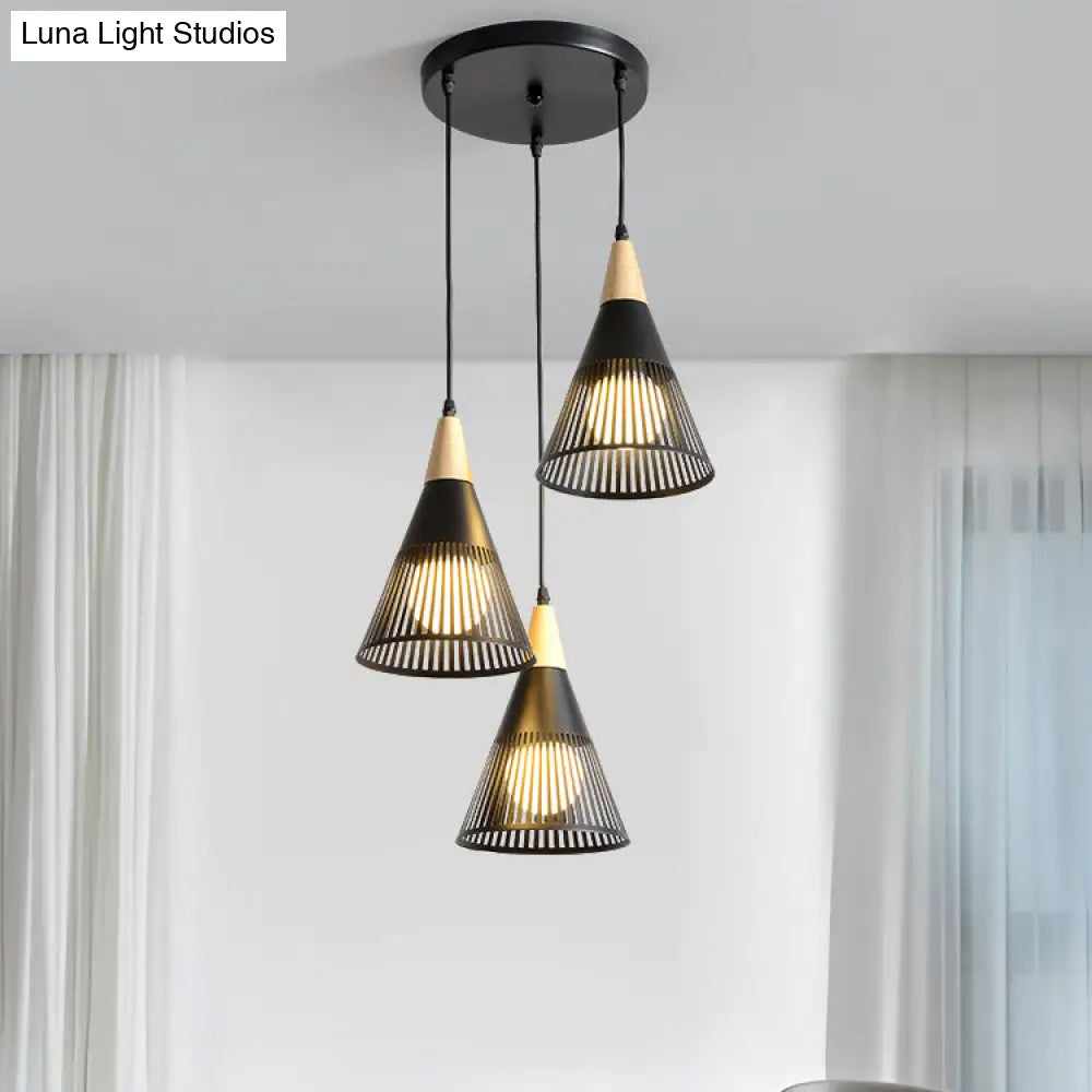 Wooden Cone Pendant Light With Modern Hollow Design - Perfect For Restaurant Decor