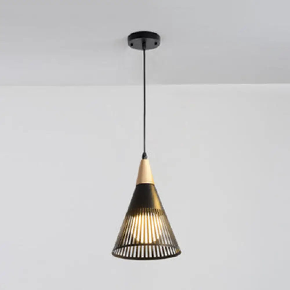 Wooden Cone Pendant Light With Modern Hollow Design - Perfect For Restaurant Decor Black / 1