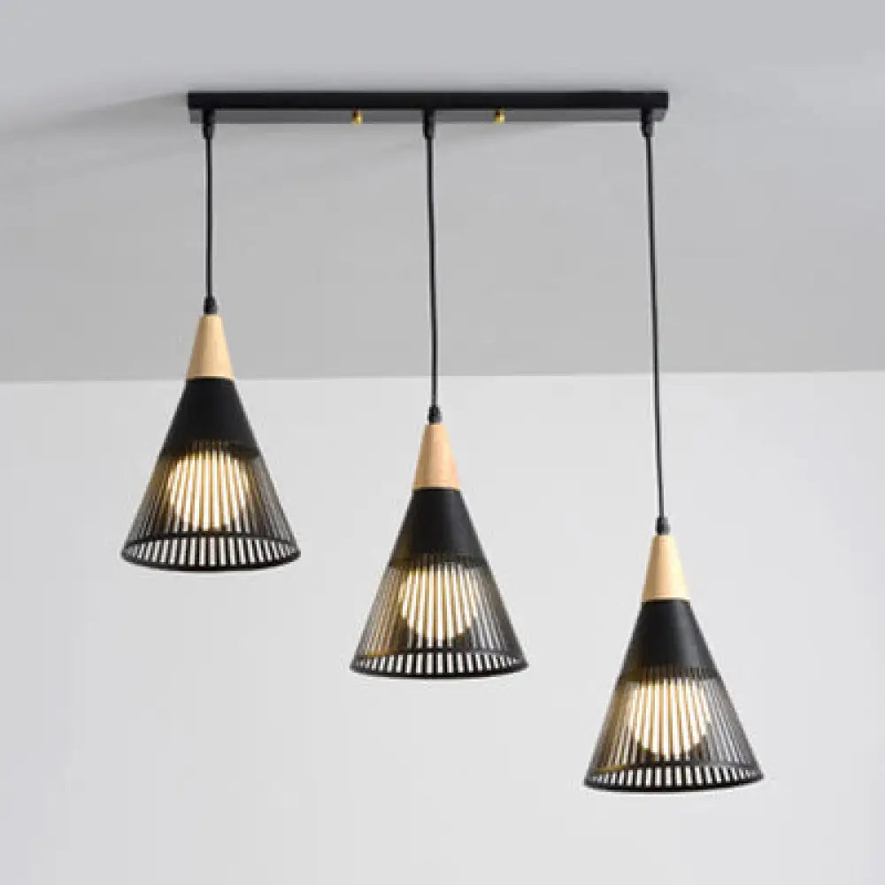 Wooden Cone Pendant Light With Modern Hollow Design - Perfect For Restaurant Decor Black / Linear