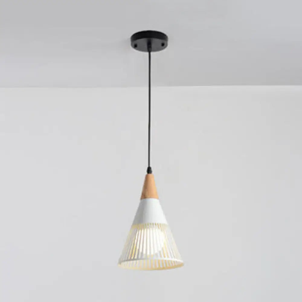 Wooden Cone Pendant Light With Modern Hollow Design - Perfect For Restaurant Decor White / 1