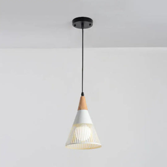 Wooden Cone Pendant Light With Modern Hollow Design - Perfect For Restaurant Decor White / 1